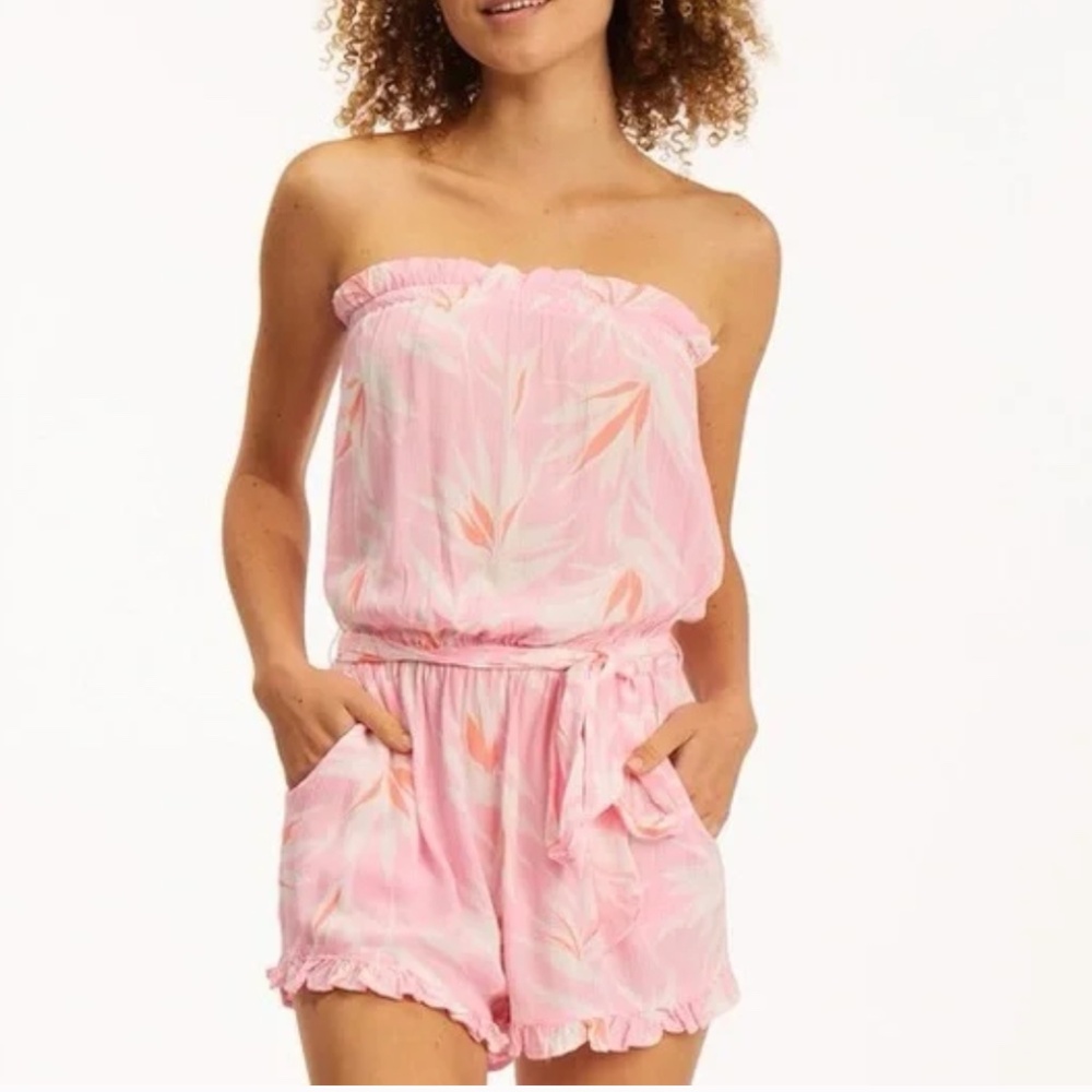 Billabong Pink Flower Days Strapless Tie Romper